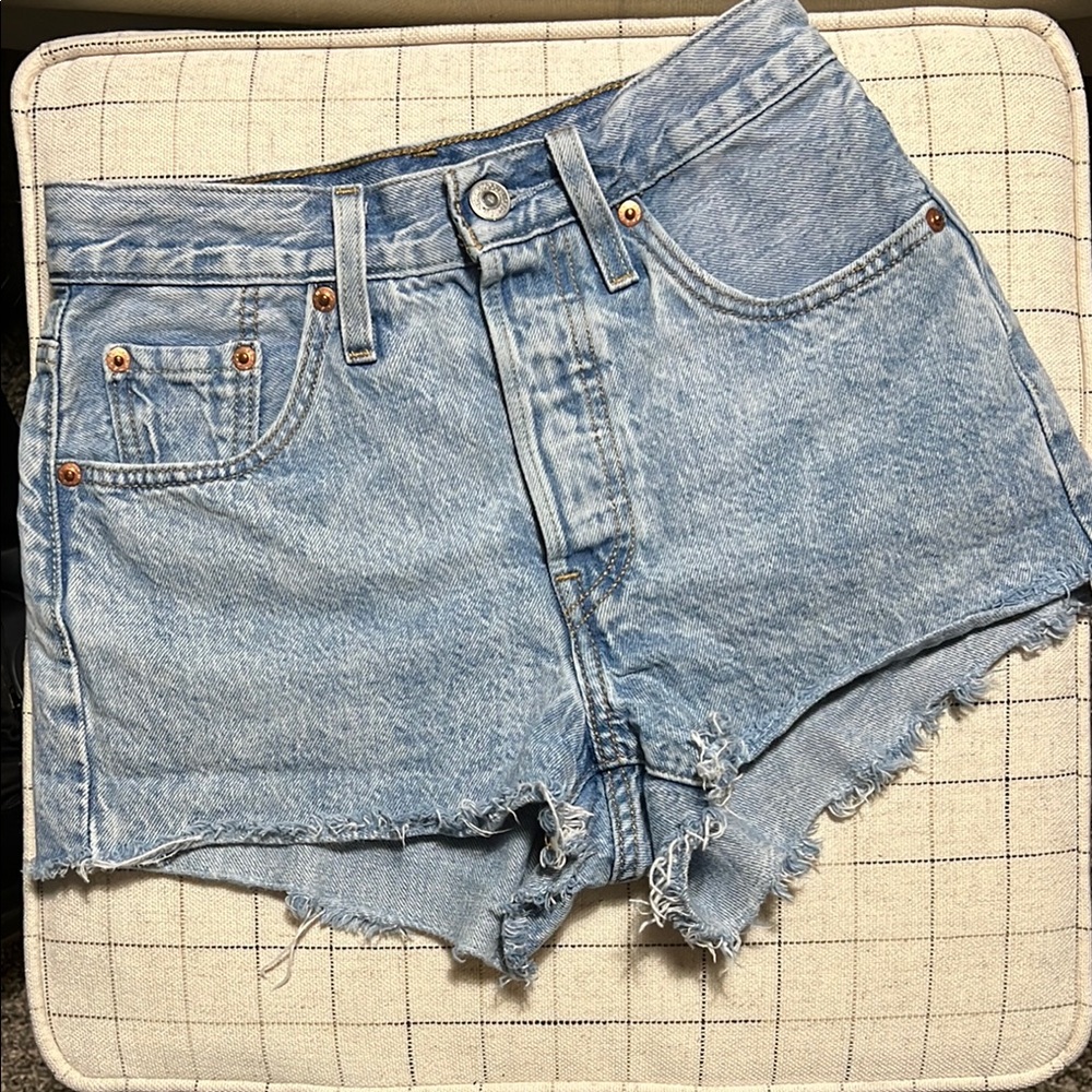 Levi's Blue Jean Shorts with Distressed Hem